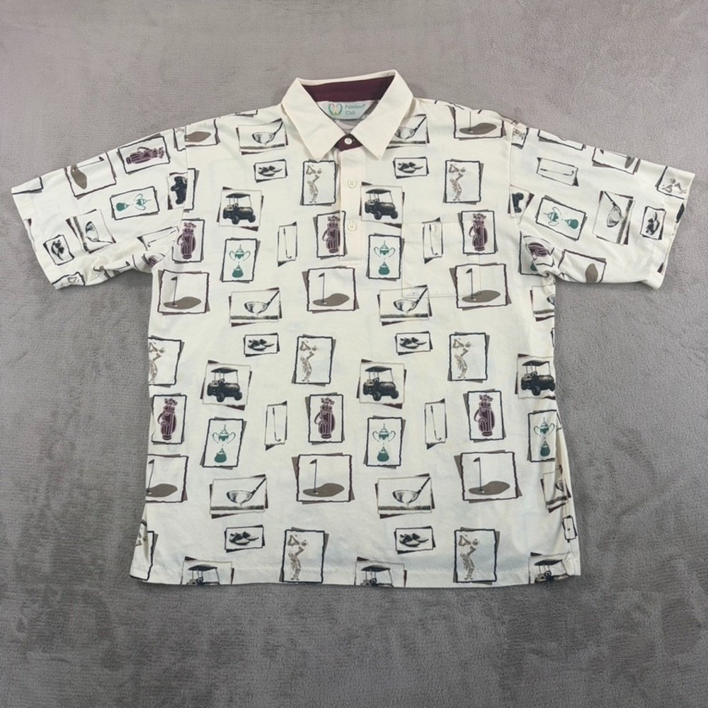 Vintage 80s Palmland Club Golf All Over Print Polo Shirt In Multi Men XL